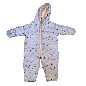Baby Carter's grey/ floral Snowsuit bunting puffer with hood Size 3/6 month
